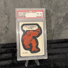 1974 1975 Topps Marvel The THING Comic Book Heroes PSA 8 Sticker White Back picture