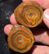1Pair Rare China Natural Warring States Red Agate Geode Quartz Crystal Slices picture