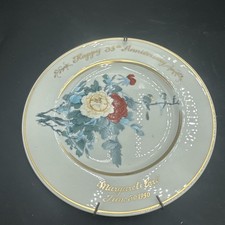 Vintage 1959 Personalized 55th Anniversary Porcelain Plate Floral Gold Trim picture