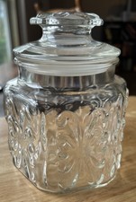 Vintage 1970s L.E. Smith Atterbury Scroll Clear Glass Canister Apothecary Jar 7