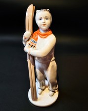 Rare Vintage Soviet Lomonosov LFZ Porcelain Girl Skier Figurine Stolbova USSR picture