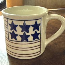 HARTSTONE POTTERY COFFEE MUG STONEWARE Patriotic Blue Stars Flag picture
