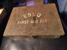 Vintage ESCO First Aid Kit, Empty Metal Box with Latch. See Photos For Condition picture