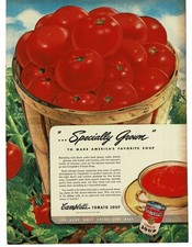 1946 Campbell's Tomato Soup Bushel Basket of Tomatoes art Vintage Print Ad picture