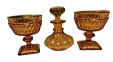 Indiana Glass Amber Mt Vernon Sherbet Coupe Glasses Set w Decanter Vintage picture