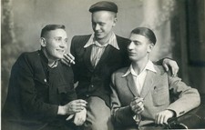 Three Handsome young men hug smoking portait gay vtg photo picture