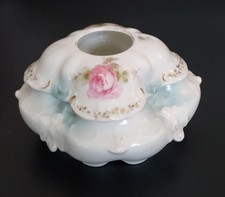 Antique RS Prussi Porcelain Hair Receiver -  Hand Painted Pink Roses - Mold 22 picture