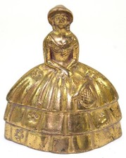 Vintage Brass Victorian Southern Belle Lady Bell w/ Flower Basket ~ 3½