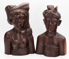 Vintage Balinese Matching Prince & Princess Lovely Hand Carved Wood Sculptures picture