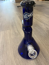 ZONG Blue & Clear Glass Water Pipe / Bubbler w/ Clear Glass Bowl ~ Logo picture