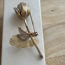 Vintage Giovanni Rose Brooch Gold-tone Metal Antique 1970s Used picture