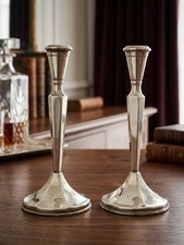 Pair Vintage 800 Solid Silver Candlesticks Taper Candle Holders Art Deco Marked picture