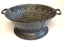 Vtg Metal Gray Enamel Graniteware Colander Handles Strainer Kitchen Farmhouse picture