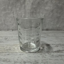 VTG Hazel Atlas Glass 1 OZ Measuring, Embossed Bar Barware Liquid Cook MCM USA picture