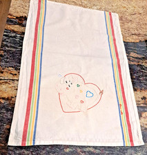 VTG. Rhino & HEARTS Hand Embroidered  Linen Kitchen Dish Tea Towel & WASH CLOTH picture