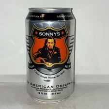 Sonny Barger (Hell's Angels) beer can, bottom opened, motorcycle Harley Davidson picture