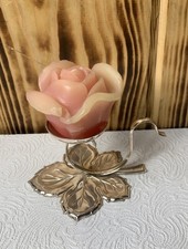 Vintage BMF West Germany Silverplated Brass Pink Rose Candle Holder 4 In picture
