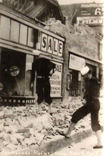 1933 Long Beach CA Earthquake Ruins RPPC USN Sailors Look in Store Window picture