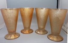 Vtg Lot 4 Jeanette Crackle Marigold Carnival Glass Footed Tumbler 5.75