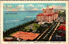 1941 Edgewater Beach Hotel Chicago IL Linen Postcard Lake Michigan picture