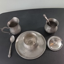 Rare Vtg. Pewter Crafters Of Cape Cod Complete Clam Shell Pattern Cordial Set picture