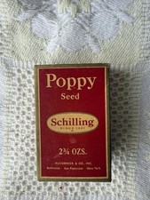 Vintage Schilling Poppy Seed 2¾ oz – Full, Unopened Spice Tin, Retro Dec picture