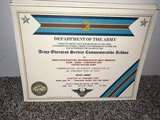 ARMY OVERSEAS SERVICE - 3RD AWARD COMMEMORATIVE CERTIFICATE ~ W/PRINTING TYPE-1 picture