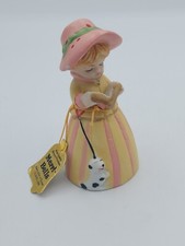 Jasco Merri Bells Girl Caroler Puppy Bell Bisque Porcelain Taiwan 1978 with Tag picture