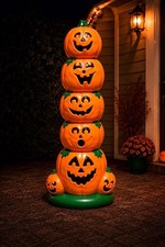Blow Mold Halloween Pumpkin Stack Sunhill Mold Light Up USA Made 38” picture