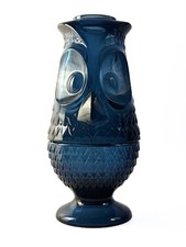 Vtg Viking Glass #6900 Charcoal Blue Owl Fairy Lamp Glimmer Lamp Candle Holder picture