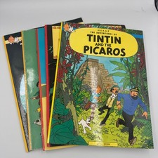 Herge Adventures of Tintin Book Lot of 5 Multicolor Paperback Comic Set picture