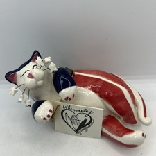 Vintage Annaco Creations Laying Cat Figurine Stars & Stripes Ceramic #21011 NOS picture