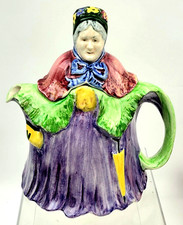 Little Old Lady H. J. Wood Hand Painted Green Purple Red Tea Pot England 1930's picture