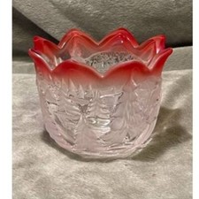 Mikasa Frosted Crystal Holiday Candle Holder w/Red Accented Pointed Rim- NWOT picture