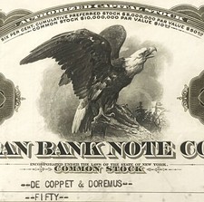 Antique 🦅 1920s-60s American Bank Note Co Stock Certificate NY Eagle Green picture