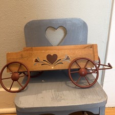 Vintage Wooden Wagon Wall Pocket Maroon Color Hand Painted Cootagecorr Decor picture