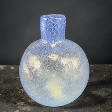 Eighteen Karat Clear Blue Glass Vase Vessel Round Bottom Bubbles Wind Whip Ball picture