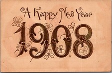 1908 Happy New Year Embossed Postcard Dawson MO Sent Antique Clover picture