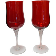 Colony Saturn Ruby Red Clear Twist Stem Claret Wine Glasses Pair picture