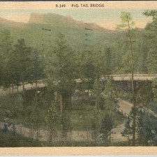c1951 Black Hills SD Pig Tail Bridge Needles Highway Linen Mt Rushmore Area picture