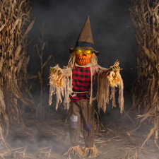 Animated Scarecrow Halloween Prop, 3 Ft Twitching Light-Up Sound Decor picture