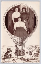 RPPC Hot Air Balloon Women Portrait Whimsical Cat D.R.G.M. Germany c.1900s picture