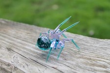 Glass Spider Figurine – Purple and Teal Miniature Insect – Handmade Blown Glass picture