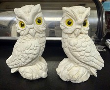 Owl Alabaster White Vintage Animal Figurine Bird Porcelain Decoration Two picture