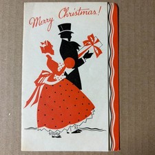 Antique 20s 30s Buzza Craftacres Christmas Card Art Deco Fashionable Couple  picture