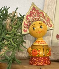SIGNED Vintage Wooden Hand Painted Matryoshka Linden Russian Doll Folk Art picture
