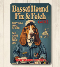 Basset Hound Mechanic Sign Fix & Fetch Garage dog funny metal man cave dad gift picture