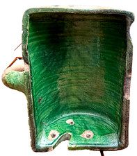 FRENCH ANTIQUE CONFIT POTTERY GREEN GLAZE GRAIN ANDUZE PARIS EARTHENWARE VESSEL picture