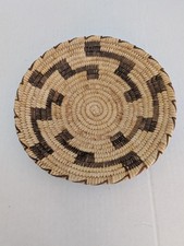 Vtg Papago Native American Coiled Basket Tray Handwoven Tan Brown 10