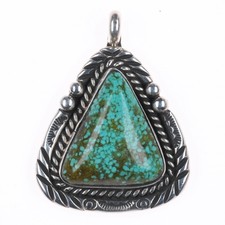 Vintage CH Navajo sterling silver Ceremonial Kingman waterweb turquoise pendant picture